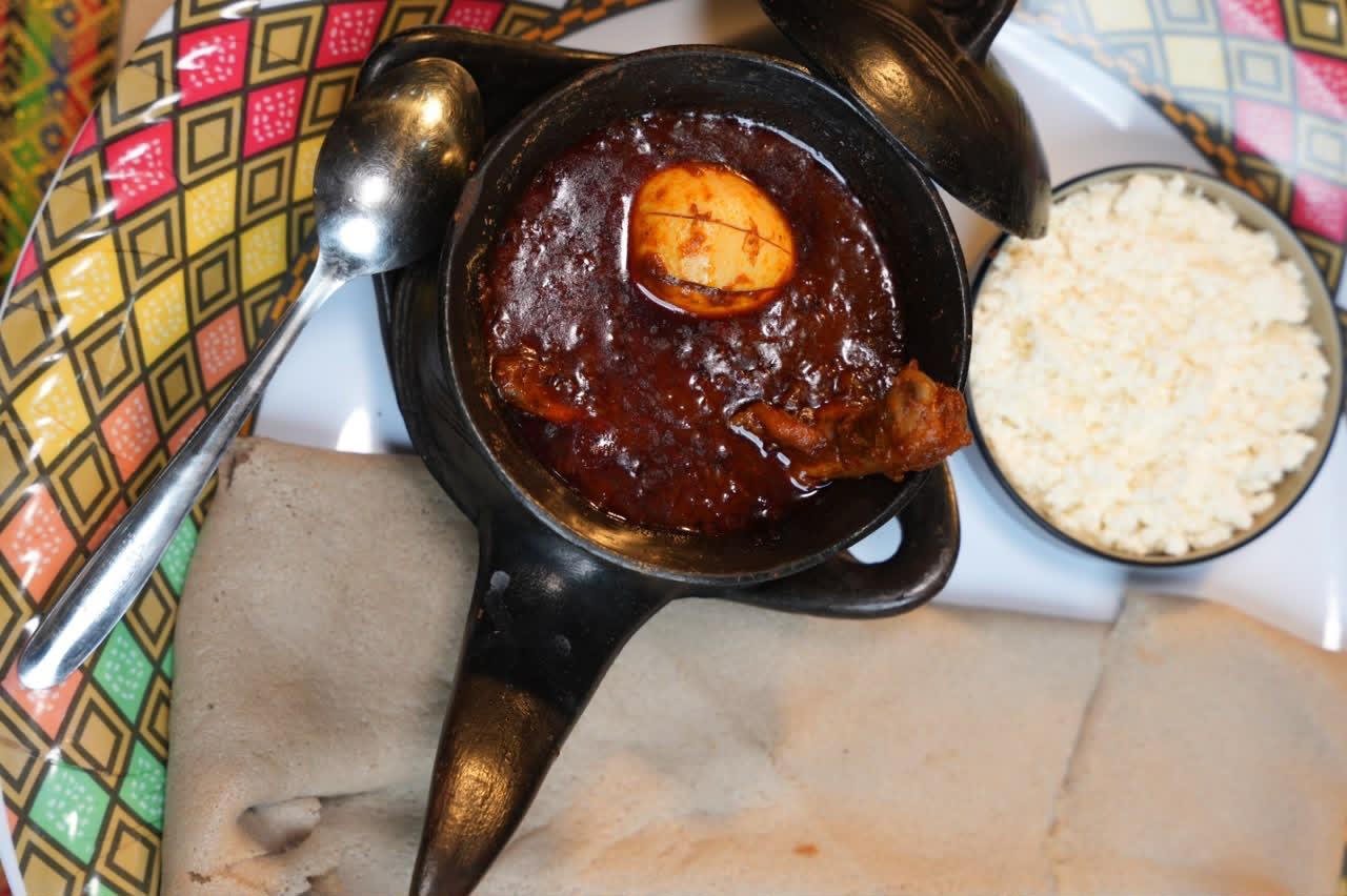 Rich Ethiopian stew with a side